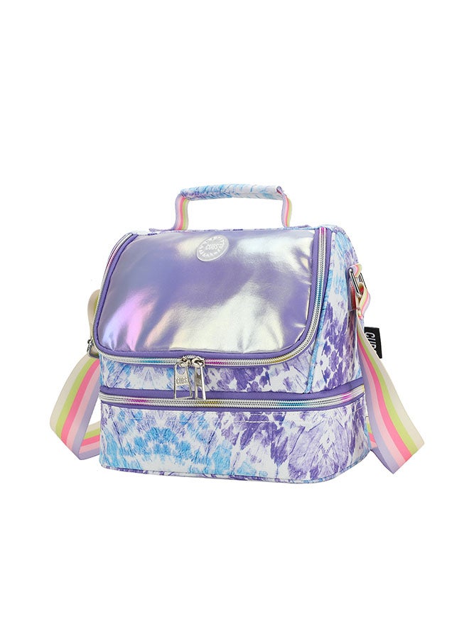 CUBS Lavender Print Waterproof double decker lunch bag with removable shoulder strap carrying your favorite meals to school, work or while traveling - Image 2