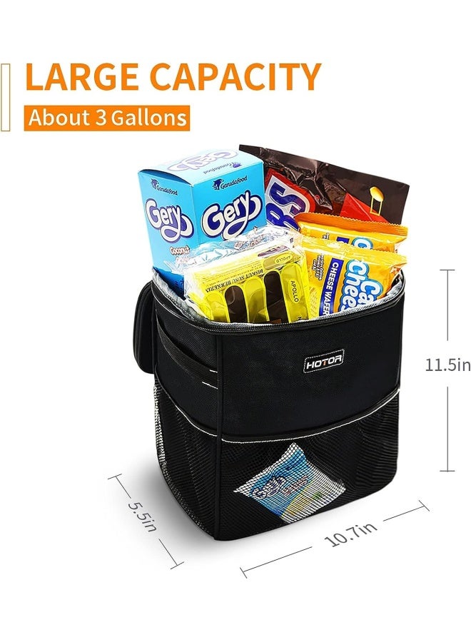 HOTOR 3 Gallons Car Trash Can Ultra Large Capacity Organizer and Storage with Adjustable Straps Magnetic Snaps Waterproof Car Accessory for Interior Car Stuff Storage Black - Image 2