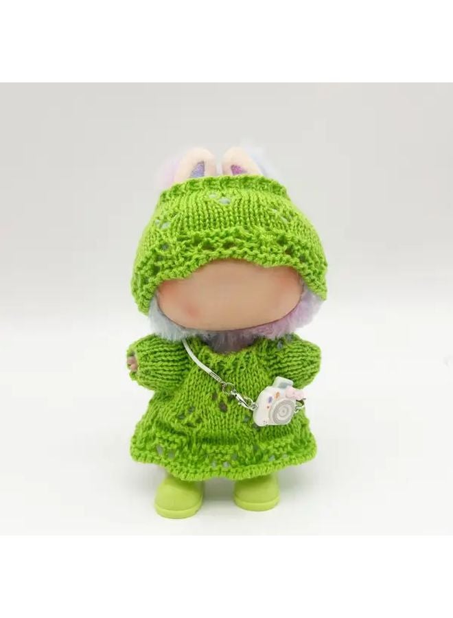 Brown 4pcs Doll Fashion Knit Dress Set With Hat Bag Shoes For Labubu - Image 5