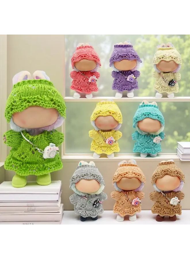 Brown 4pcs Doll Fashion Knit Dress Set With Hat Bag Shoes For Labubu - Image 2