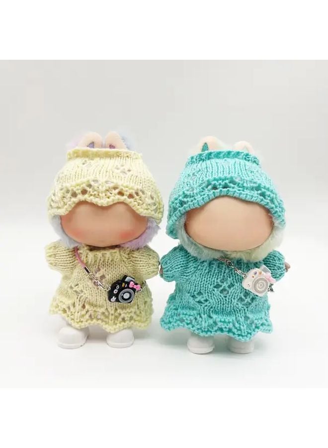 Brown 4pcs Doll Fashion Knit Dress Set With Hat Bag Shoes For Labubu - Image 4