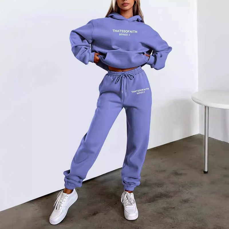 Women'S Letters Printed Hooded Sweat Fashion Casual Grab Pants Suit - Image 3