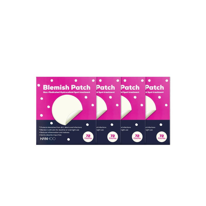 Hanhoo Blemish Patch 288 count includes hydrocolloid pimple patches that shrink pimples absorb fluid and protect from fingerpicking and dirt Invisible acne spot patches for Korean skincare