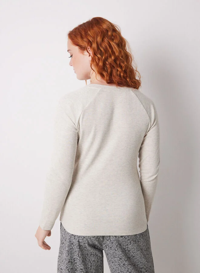 women'secret Long sleeve ribbed T-shirt in sand