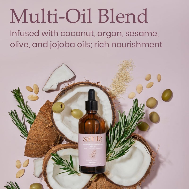 Saante Strengthening and Nourishing Hair Oil 100 ml - Hair Styling Oil - Repair Dry, Dull, Damaged Hair - Shine and Bounce - Natural Blend of Coconut, Argan, Sesame, Olive, and Jojoba Oils - Image 3