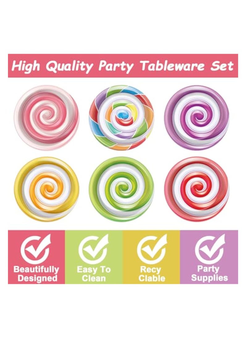 SOLARAE 60Pcs Candy Themed Paper Plates, Candyland Paper Placemat, Disposable Party Paper Placemat, for Candyland Party Decorations, 7" Lollipop Candy Disposable Paper, Colorful Lollipop Candy Dinner Placemat - Image 2