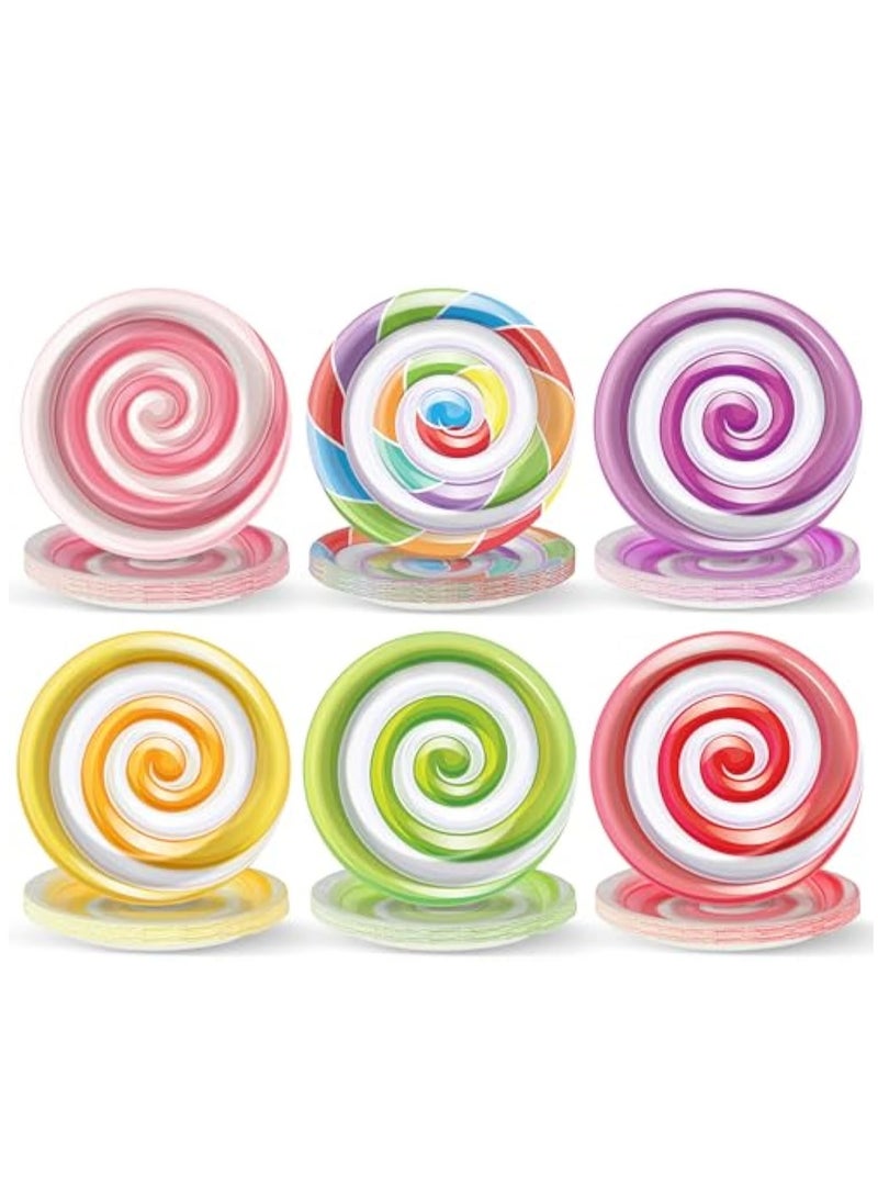 SOLARAE 60Pcs Candy Themed Paper Plates, Candyland Paper Placemat, Disposable Party Paper Placemat, for Candyland Party Decorations, 7" Lollipop Candy Disposable Paper, Colorful Lollipop Candy Dinner Placemat - Image 1
