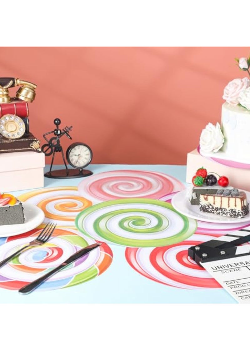SOLARAE 60Pcs Candy Themed Paper Plates, Candyland Paper Placemat, Disposable Party Paper Placemat, for Candyland Party Decorations, 7" Lollipop Candy Disposable Paper, Colorful Lollipop Candy Dinner Placemat - Image 5
