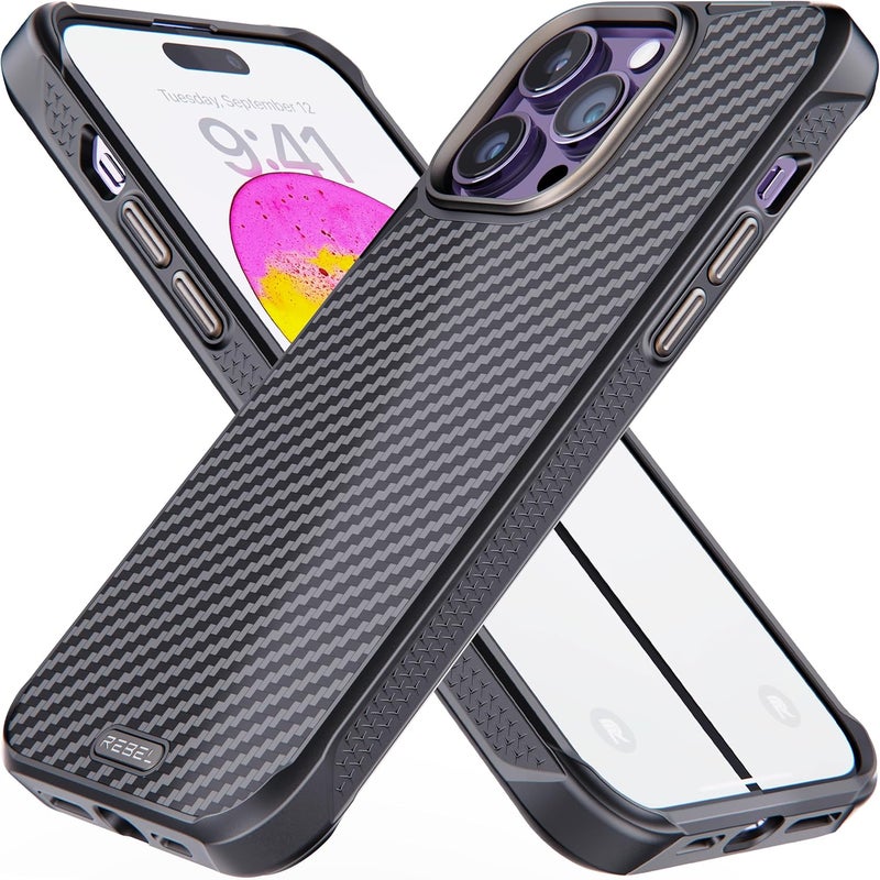 Rebel Case for iPhone 14 Pro Max [Gen-5 Aramid Fiber] Strong MagSafe Compatible, Grippy Sides, Shockproof Corners, Metal Lens + Buttons, Upgraded Protective Design, 6.7 Inch Phone 2023 (Black) - Image 1