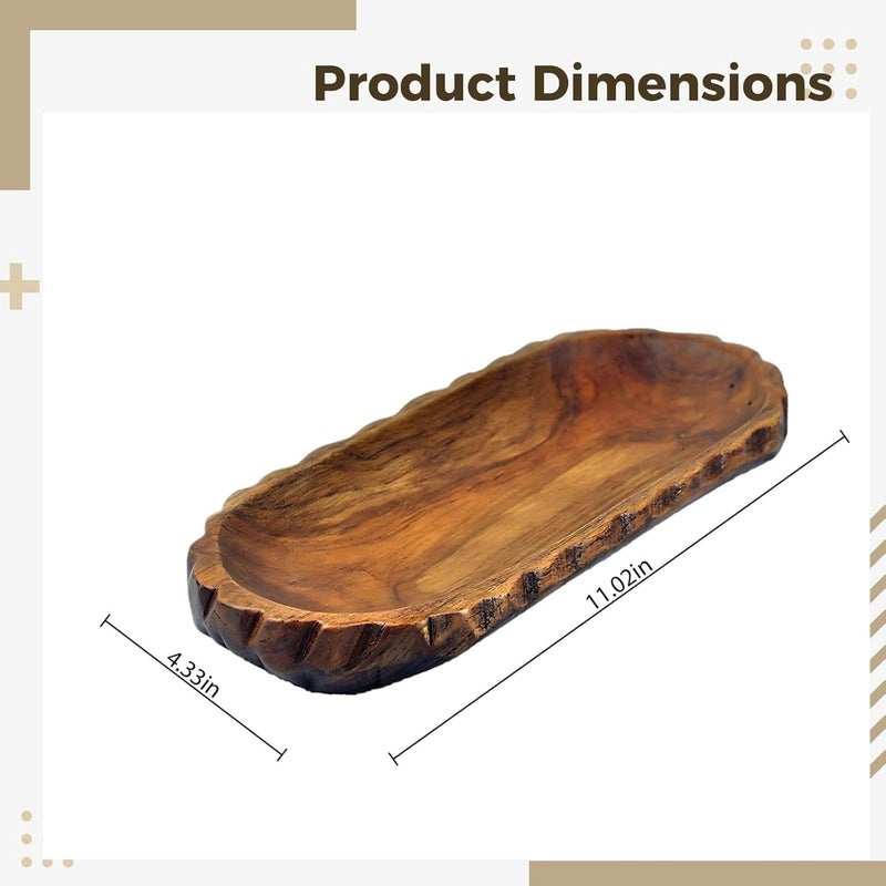 Oval Charcuterie Board 11 in Teak Wood, Rustic Serving Platter with Wavy Edge, Thailand Style Fruit Tray for Home, Restaurant - Image 2