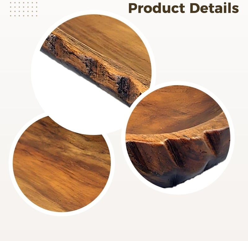 Oval Charcuterie Board 11 in Teak Wood, Rustic Serving Platter with Wavy Edge, Thailand Style Fruit Tray for Home, Restaurant - Image 4