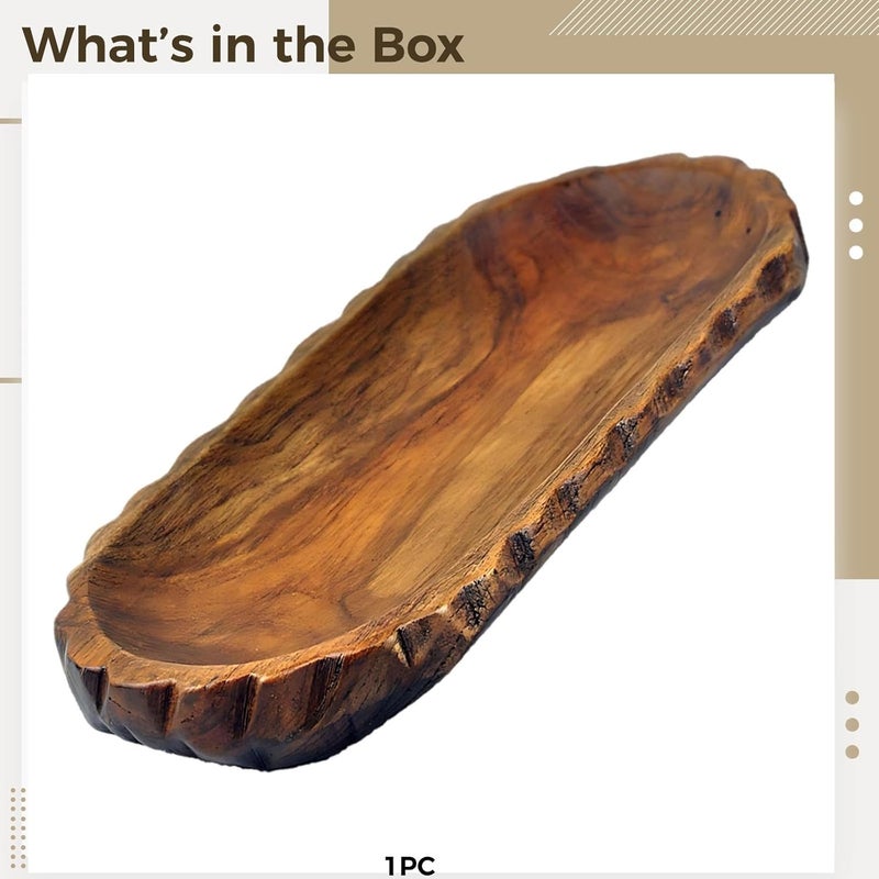 Oval Charcuterie Board 11 in Teak Wood, Rustic Serving Platter with Wavy Edge, Thailand Style Fruit Tray for Home, Restaurant - Image 5