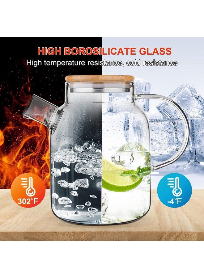 NVRA NVRA Premium 1800ML Glass Water Jug with Stainless Steel Lid & Handle | 1.80L Transparent Beverage Carafe for Home Office Etc | Pitcher for Serve Water Juice Borosilicate Jug (1.8 Lieter Wooden Lid)  - Image 3