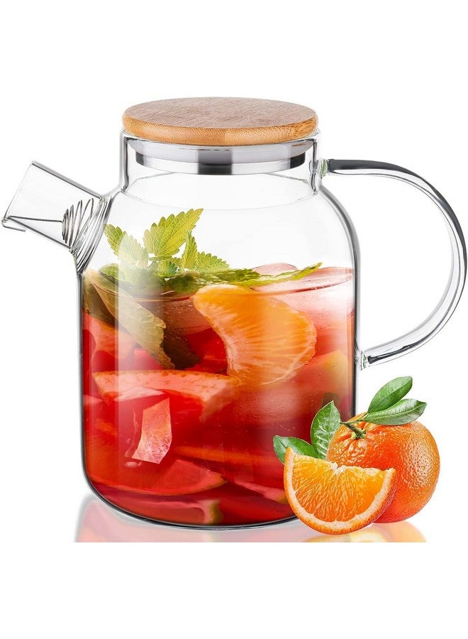 NVRA NVRA Premium 1800ML Glass Water Jug with Stainless Steel Lid & Handle | 1.80L Transparent Beverage Carafe for Home Office Etc | Pitcher for Serve Water Juice Borosilicate Jug (1.8 Lieter Wooden Lid)  - Image 1