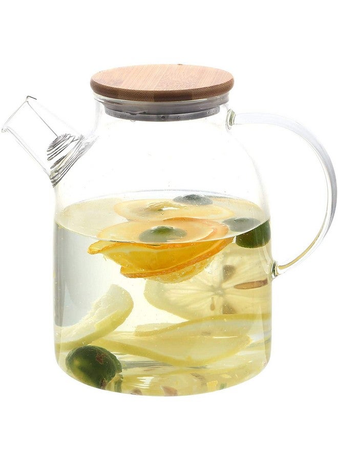 NVRA NVRA Premium 1800ML Glass Water Jug with Stainless Steel Lid & Handle | 1.80L Transparent Beverage Carafe for Home Office Etc | Pitcher for Serve Water Juice Borosilicate Jug (1.8 Lieter Wooden Lid)  - Image 2