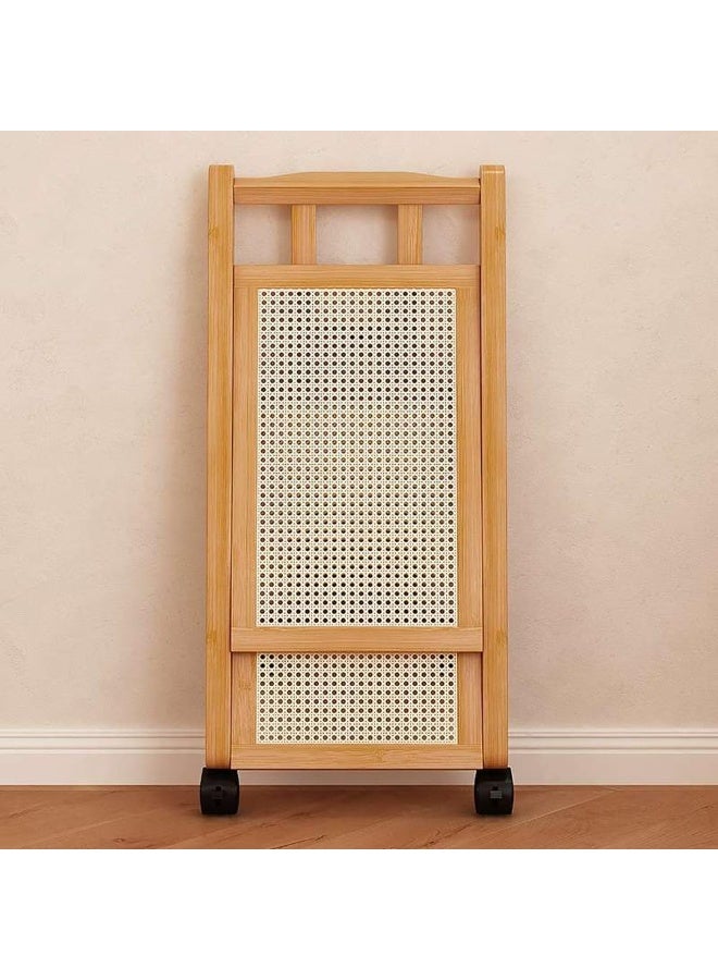 LINGWEI Foldable Bamboo Serving Cart 32x80x66cm Multifunctional Kitchen Trolley with Movable Wheels Ideal for Home Restaurant Use - Image 2