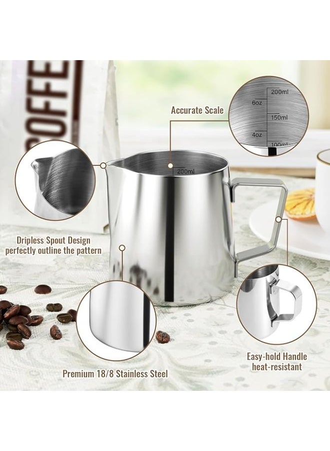 Arabest Milk Frothing Pitcher, 6.8oz/200ml Stainless Steel Milk Frother Cup, Small Steaming Pitcher for Espresso Machine, Latte Art Pour Cup - Image 2