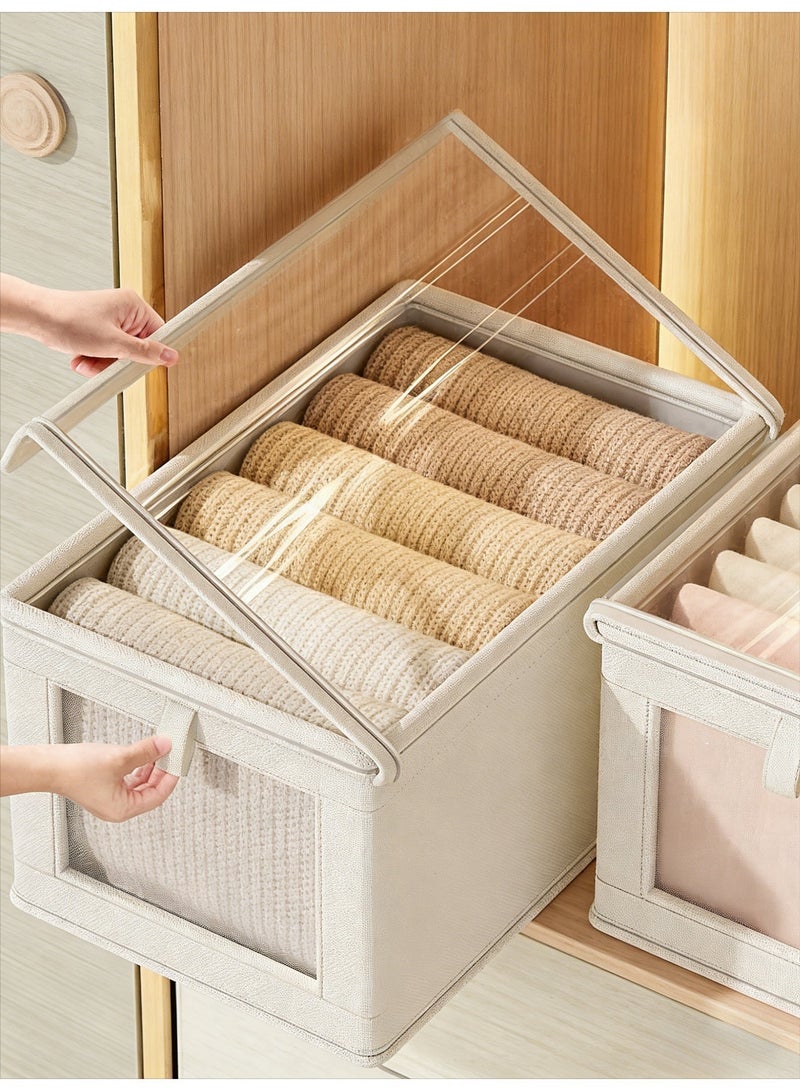 Wardrobe clothing storage box, foldable Oxford cloth storage box, wardrobe storage box with transparent window and handle, used for storing washable clothes, jeans, toys, and books. - Image 2