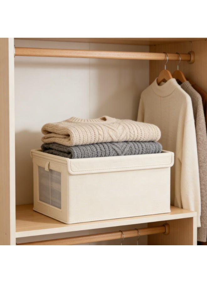 Wardrobe clothing storage box, foldable Oxford cloth storage box, wardrobe storage box with transparent window and handle, used for storing washable clothes, jeans, toys, and books. - Image 4