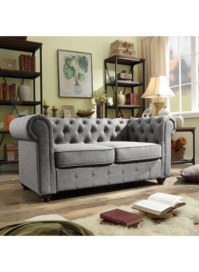 A to Z Furniture Rosevera Quitaque Tufted Chesterfield Loveseat in Grey Color Chesterfield Loveseat