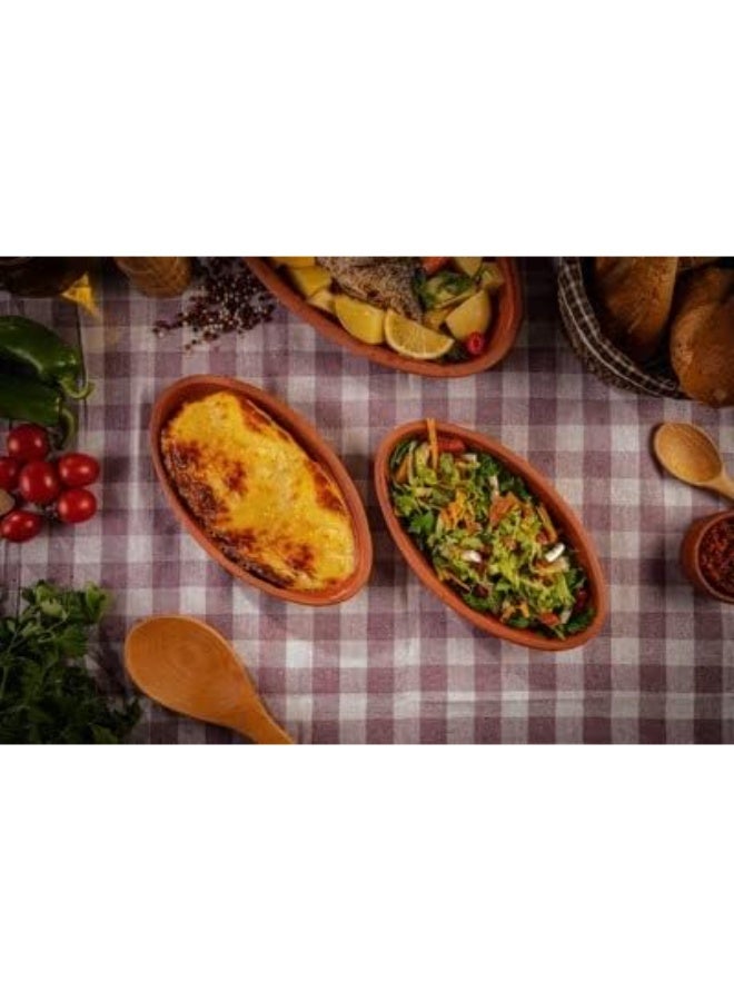 luksYol LuksYol Handmade Oval Clay Bowls for Cooking & Serving – Turkish Natural Unglazed Clay – Oven, Microwave & Dishwasher Safe – Ideal for Main Dishes, Fish, Pasta, Meat – Available in Brown, Natural, Blue, Green – Sizes: L23×13×3cm, 26×14×3cm, 23×13×3cm, 29×18×4cm, 25×11.5×3cm – Perfect for Healthy & Eco-Friendly Cooking – Sustainable Tableware Upgrade – Artisan Turkish Craftsmanship – Durable, Colorful, Chip-Resistant, Food-Safe, Gift-Ready, LuksYol Premium Collection  - Image 2