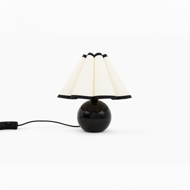 Brightech Blair 10" Table Lamp - Small Modern Black Lamp with Round Natural Marble Base, Art-Deco Pleated Shade for Bedroom, Nightstand, Side Table - Mini Warm White Night Light for Desk, Living Room - Image 2