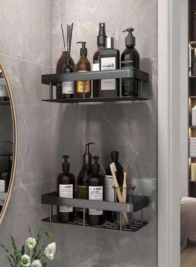 JALCON Black Bathroom Shelf Set | Self Adhesive Shower Storage Rack | No Drill Wall Mounted Organizer for Shampoo & Toiletries (Pack of 2) - Image 3