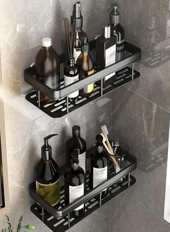 JALCON Black Bathroom Shelf Set | Self Adhesive Shower Storage Rack | No Drill Wall Mounted Organizer for Shampoo & Toiletries (Pack of 2) - Image 1