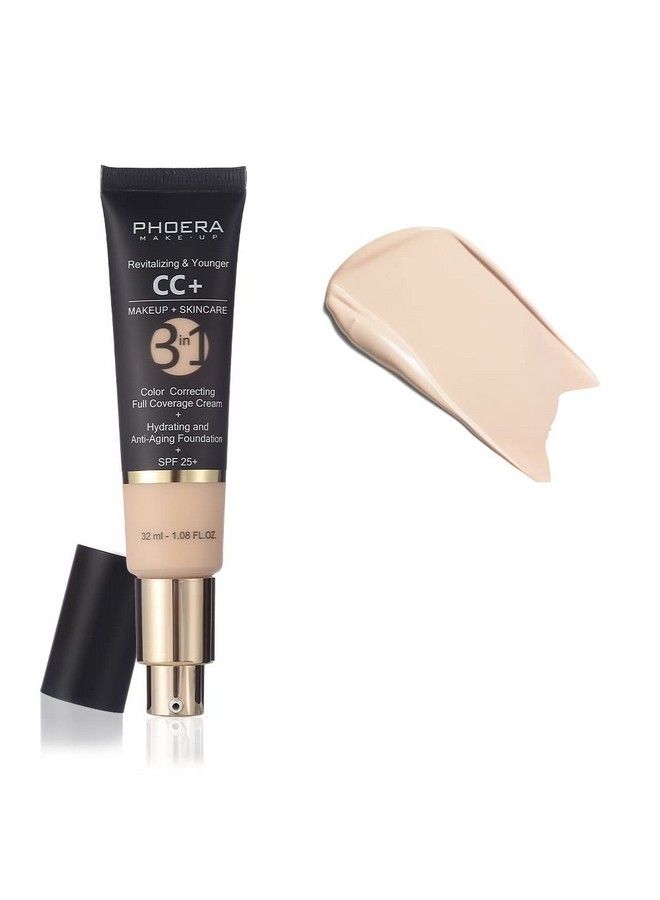 Phoera Antiaging Color Correcting Full Coverage Cream Foundation Spf 25+ Revitalizing & Younger Infused Concealer With Vitamins For Dark Circles Acne Scars Wrinkles & Redness. (100 Porcelain) - Image 1