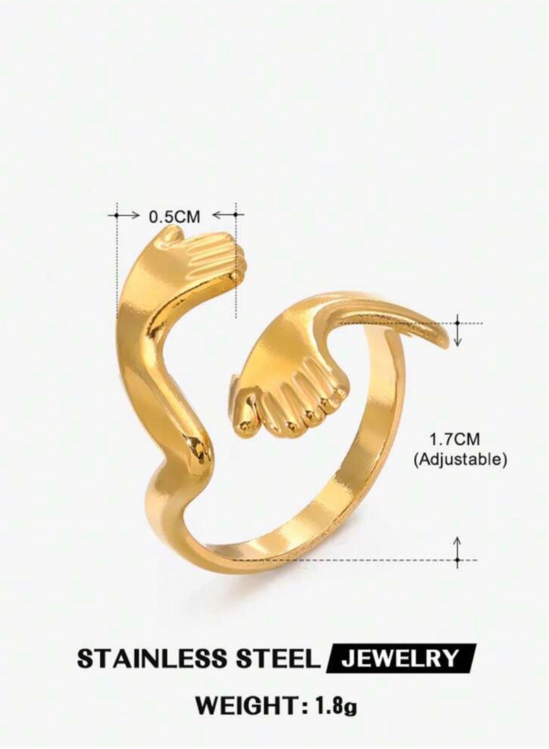 إيكوال خاتم نسائي من الاستانلس ستيل مطلي باللون الذهبي بمقاس موحد - Image 5