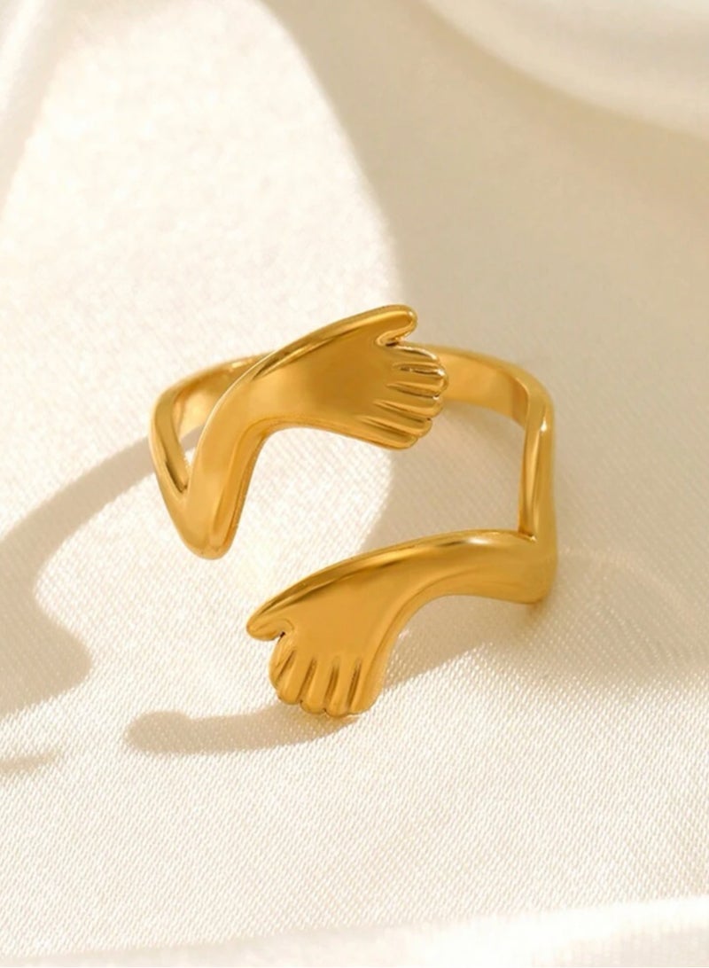 إيكوال خاتم نسائي من الاستانلس ستيل مطلي باللون الذهبي بمقاس موحد - Image 4