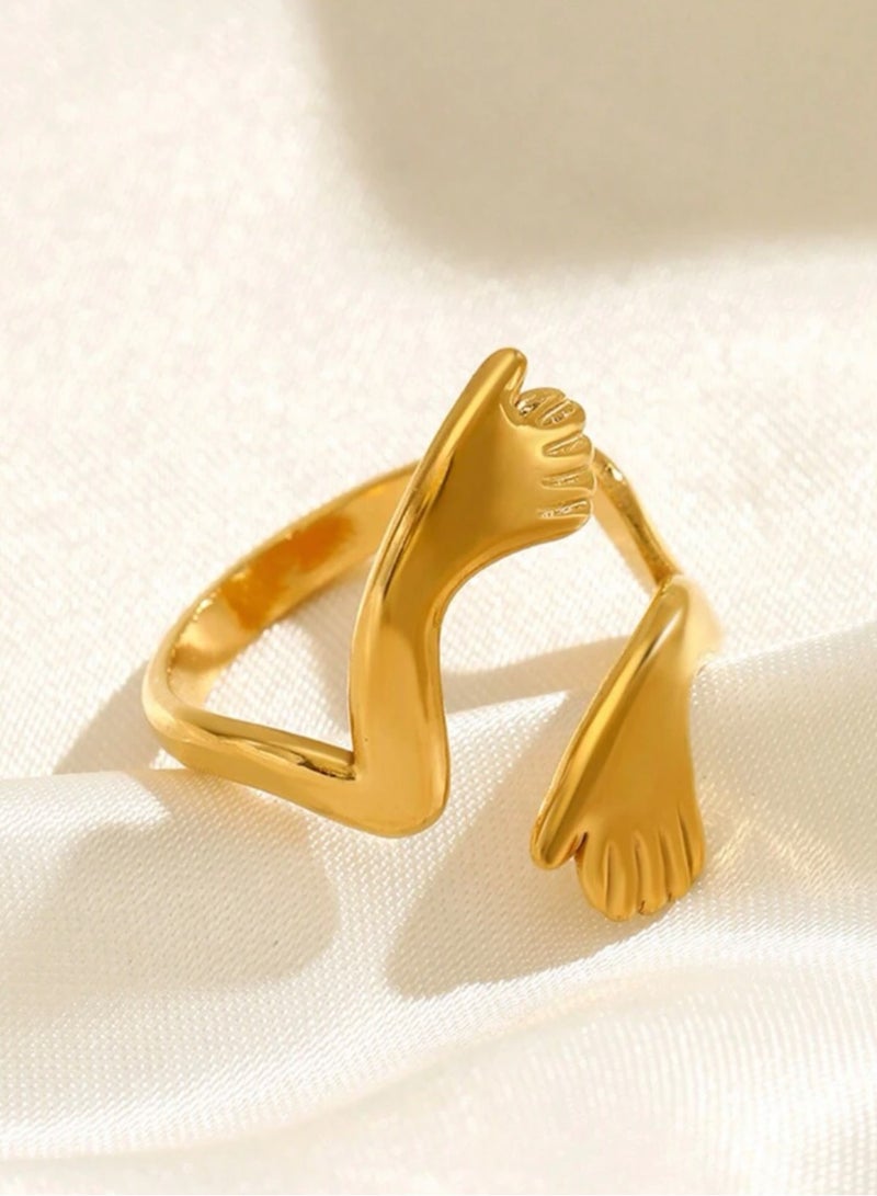 إيكوال خاتم نسائي من الاستانلس ستيل مطلي باللون الذهبي بمقاس موحد - Image 3