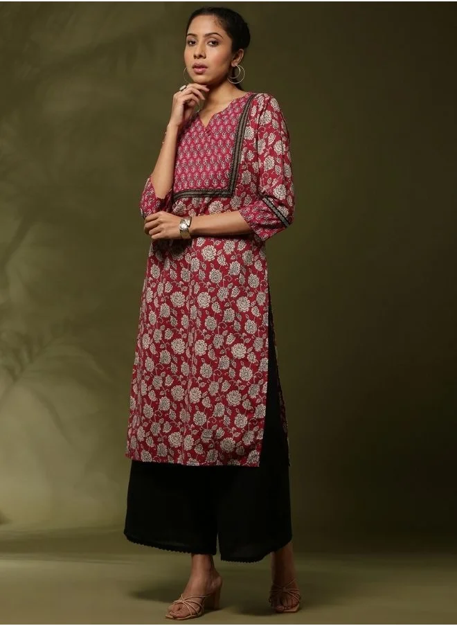 Abhishti Block print straight kurta -maroon