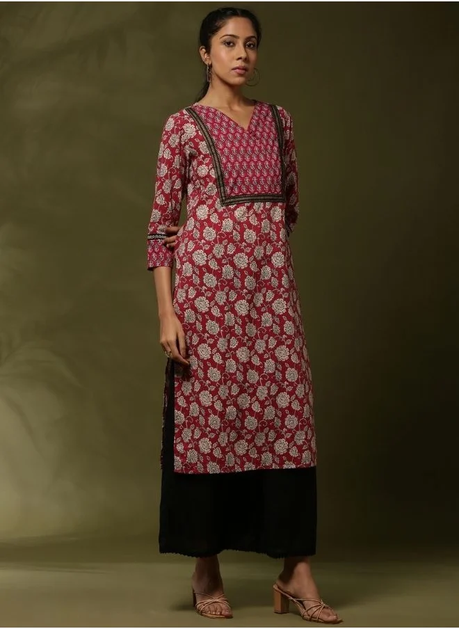 Abhishti Block print straight kurta -maroon