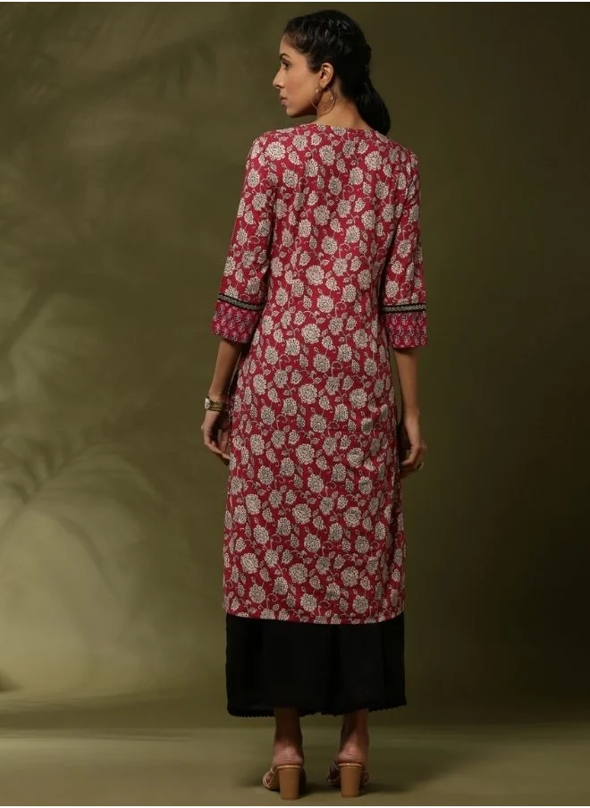 Abhishti Block print straight kurta -maroon