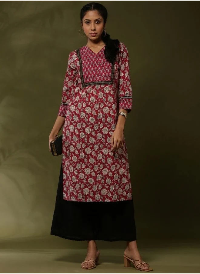 Abhishti Block print straight kurta -maroon