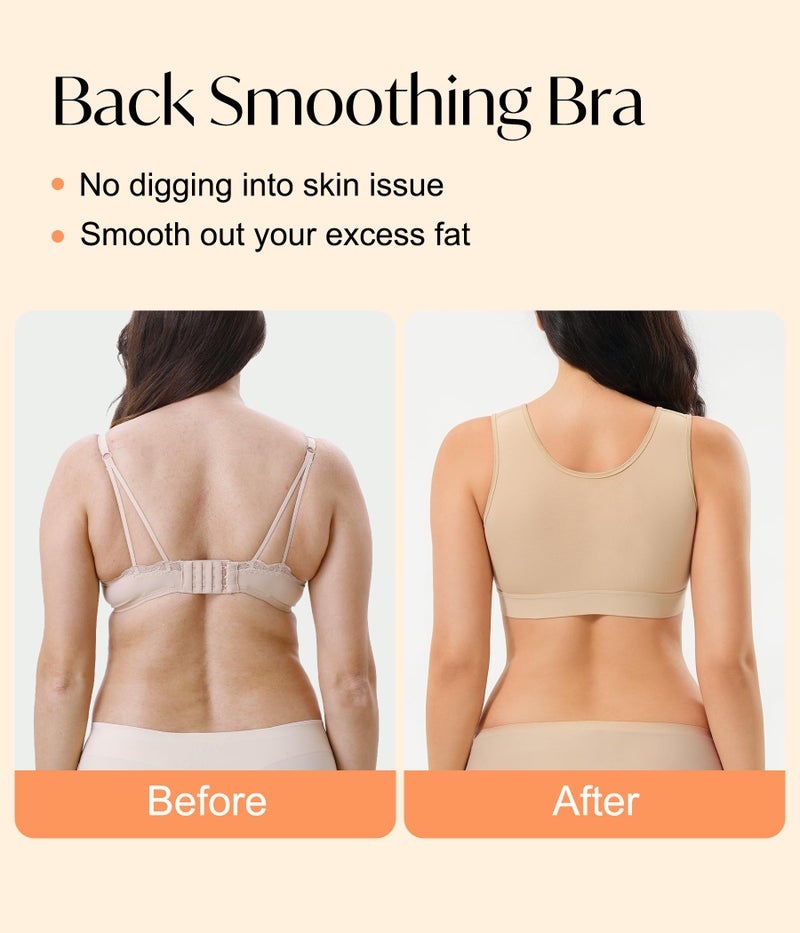 CYDREAM Zip Front Closure Wireless Bras for Women Full Coverage Post Surgery Compression Back Smoothing Comfort Adjustable (US, Alpha, Medium, Regular, Regular, Beige) - Image 3