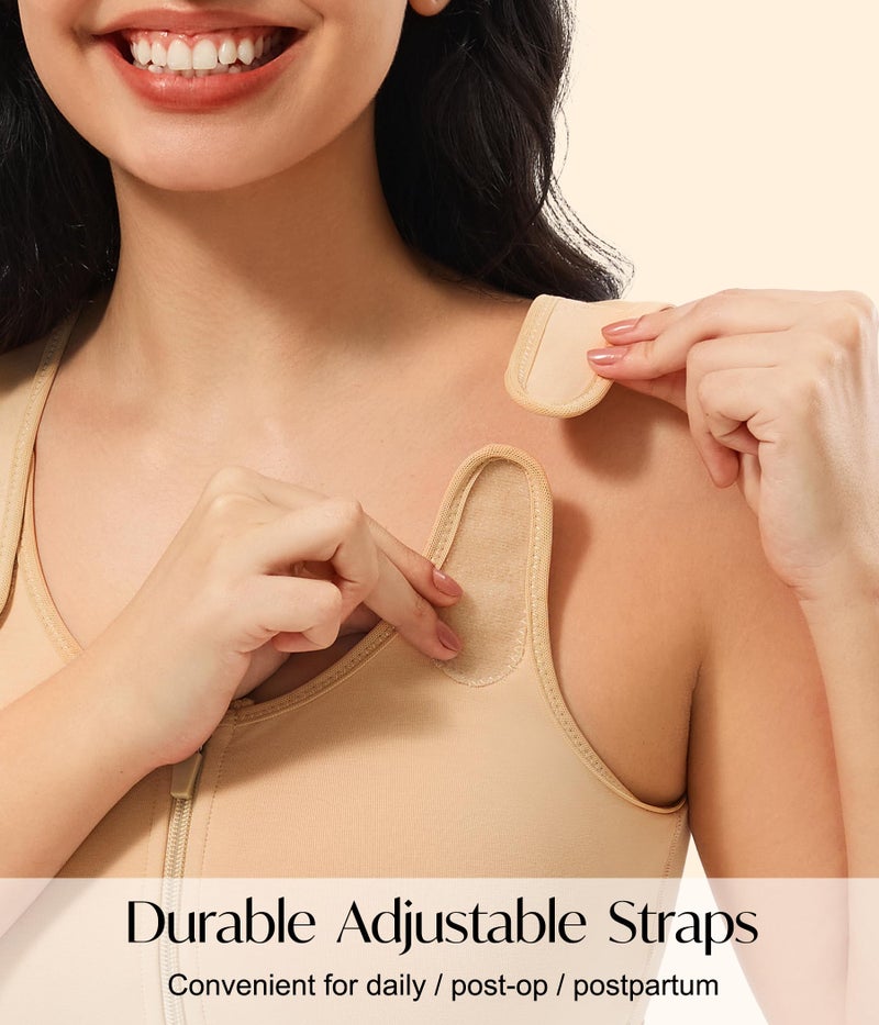 CYDREAM Zip Front Closure Wireless Bras for Women Full Coverage Post Surgery Compression Back Smoothing Comfort Adjustable (US, Alpha, Medium, Regular, Regular, Beige) - Image 2