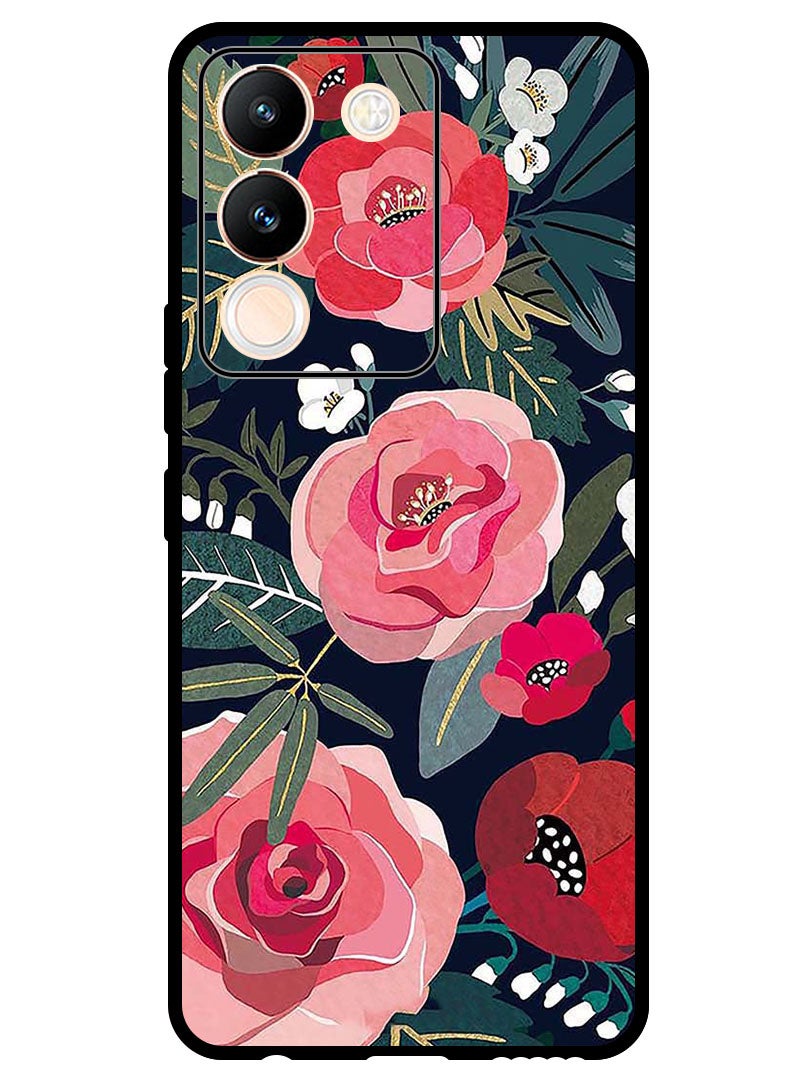 Theodor Protective Case Anti Scratch Shock Proof Bumper Cover For Vivo V29e Flowers and leaves - Image 1