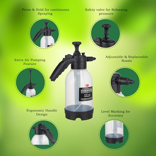 RAIJA RAJA – 2 Litre – Manual Foam Sprayer – Hand Pressure Pump Spray Bottle with Adjustable Nozzle – High Foaming Feature for Car & Bike Wash, Home & Garden Cleaning – Black– 2L Capacity - Image 3