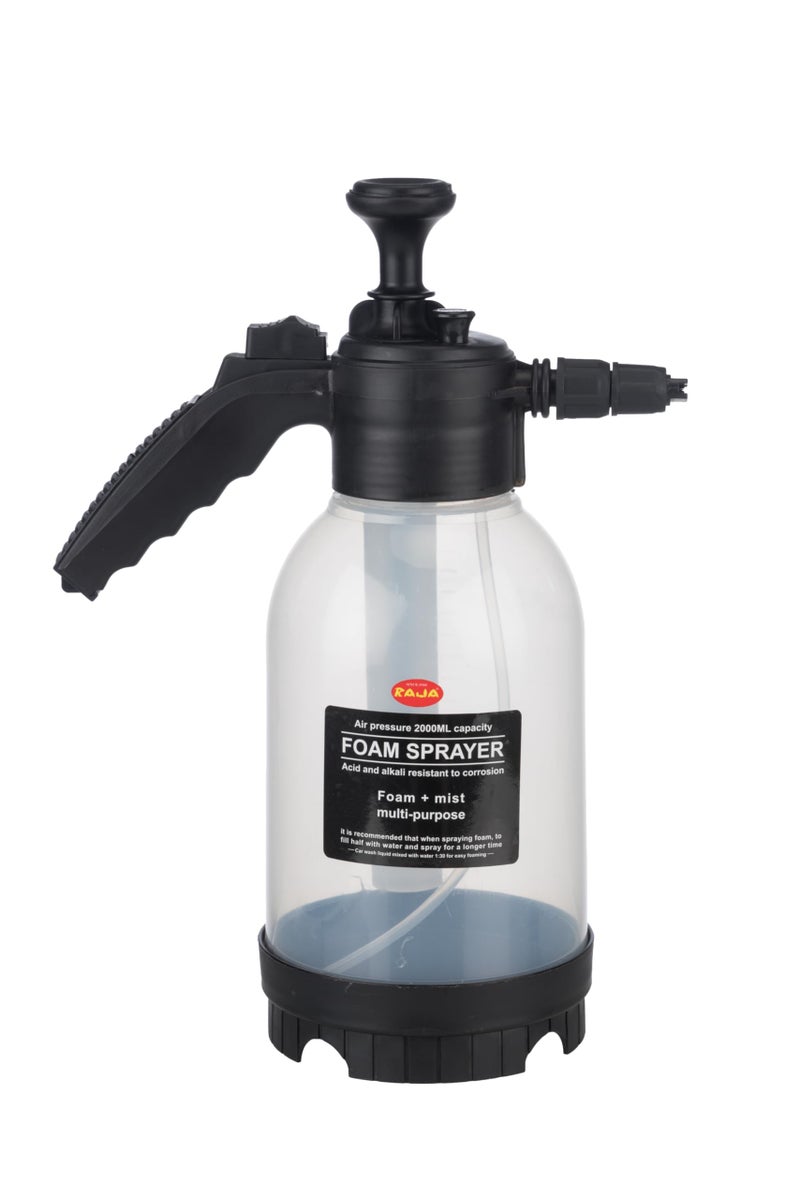 RAIJA RAJA – 2 Litre – Manual Foam Sprayer – Hand Pressure Pump Spray Bottle with Adjustable Nozzle – High Foaming Feature for Car & Bike Wash, Home & Garden Cleaning – Black– 2L Capacity - Image 1