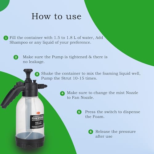 RAIJA RAJA – 2 Litre – Manual Foam Sprayer – Hand Pressure Pump Spray Bottle with Adjustable Nozzle – High Foaming Feature for Car & Bike Wash, Home & Garden Cleaning – Black– 2L Capacity - Image 5