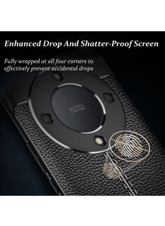 Homeosoobone Compatible Huawei Honor X9A 5G Case Anti-Slip Lychee Pattern Cover with 2 Tempered Glass Screen Protector Black  - Image 2