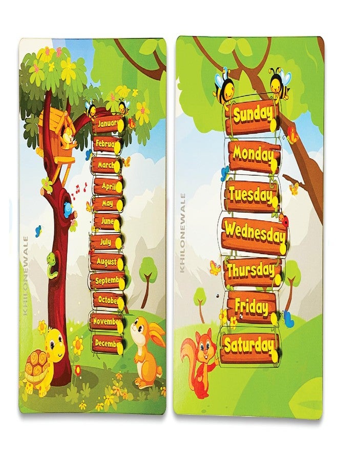 Khilonewale Kid's Wooden Puzzles Set for Toddlers 2 3 4 Years Old, Month of Year and Week Days Name, Educational Puzzle with knobs,Learning Aid for Boys and Girls, Kids, Students,Size 30 * 22 cm - Image 1