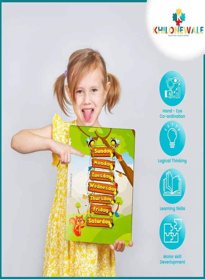 Khilonewale Kid's Wooden Puzzles Set for Toddlers 2 3 4 Years Old, Month of Year and Week Days Name, Educational Puzzle with knobs,Learning Aid for Boys and Girls, Kids, Students,Size 30 * 22 cm - Image 3