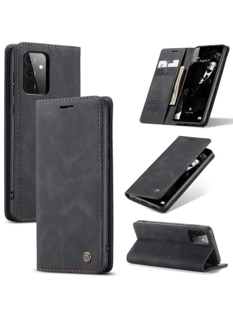 CaseMe Phone Case Luxury PU Leather Design 013 Flip Cover Card Slot Holder Cover For Samsung Galaxy A72 (Black) - Image 1