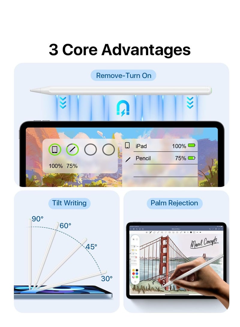 iPad Pencil 2nd Generation with Magnetic Wireless Charging and Tilt Sensitive Palm Rejection, Stylus Pen Compatible with iPad Pro 11 inch 1/2/3, iPad Pro 12.9 Inch 3/4/5, iPad Air 4/5, iPad Mini 6 - Image 3
