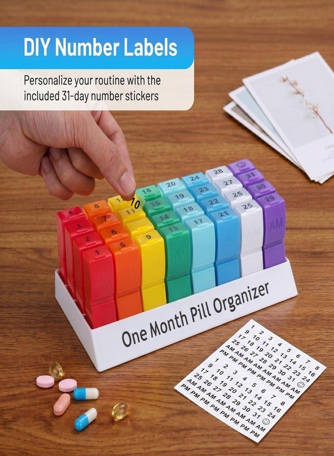 CAidRE Ultra-Compact Monthly Pill Organizer AM PM, 31 Day Pill Box 2 Times a Day for Small Pills, Portable Travel Vitamin Case with Detachable Daily Compartments, DIY Number Labels, Frosted Matte - Image 4