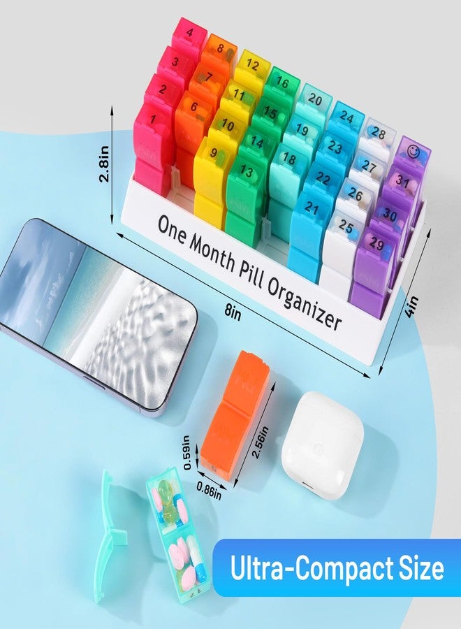 CAidRE Ultra-Compact Monthly Pill Organizer AM PM, 31 Day Pill Box 2 Times a Day for Small Pills, Portable Travel Vitamin Case with Detachable Daily Compartments, DIY Number Labels, Frosted Matte - Image 2