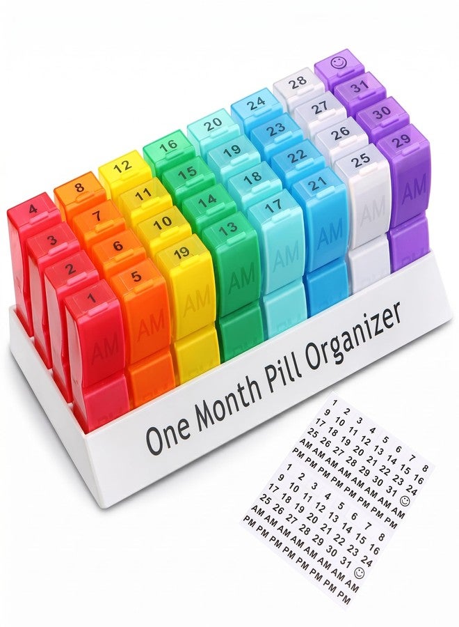 CAidRE Ultra-Compact Monthly Pill Organizer AM PM, 31 Day Pill Box 2 Times a Day for Small Pills, Portable Travel Vitamin Case with Detachable Daily Compartments, DIY Number Labels, Frosted Matte - Image 1